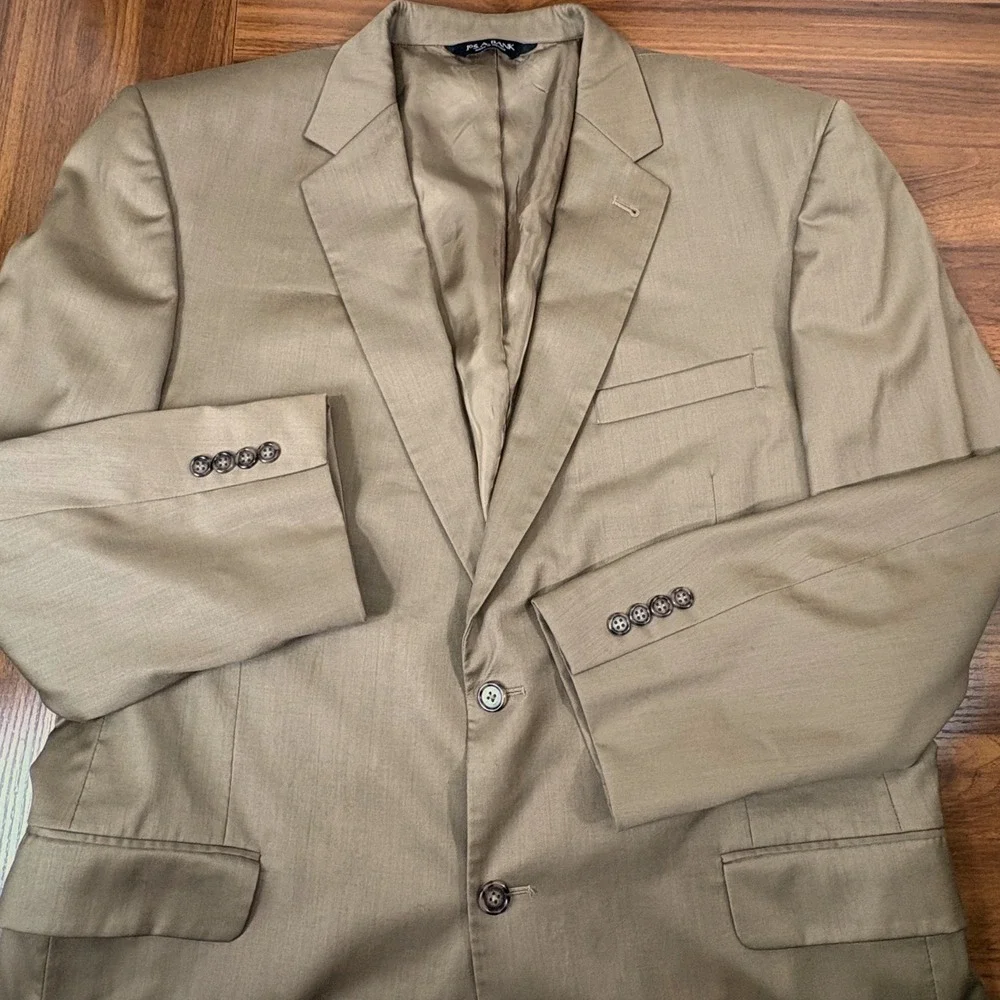 Jos A Bank Suit Mens 46L 38x29 Tan Wool 2 Button Flat Front Signature Old Money